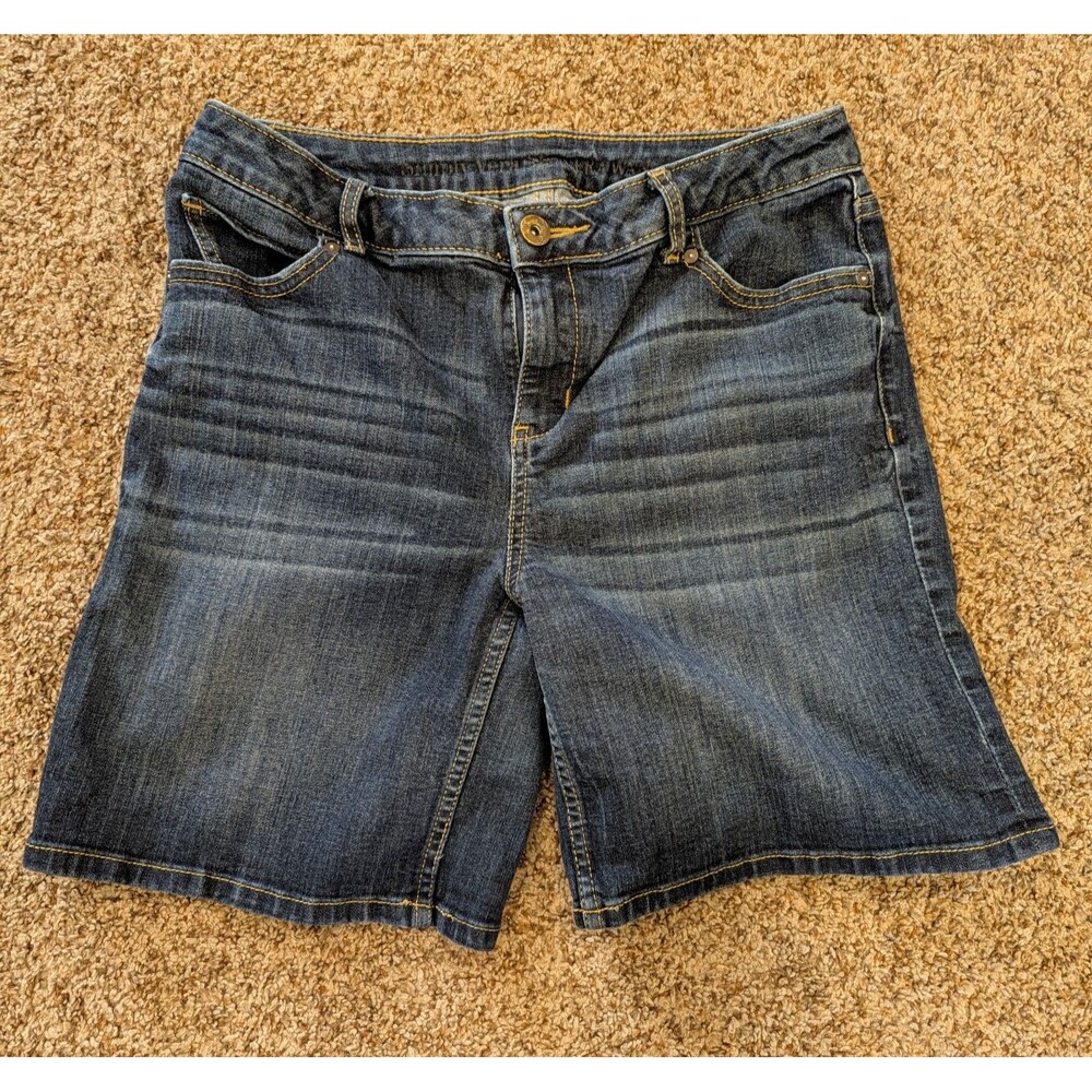 Simply Vera Vera Wang Denim Shorts Womens Size 8 Dark Wash Stretch Roll Cuff...